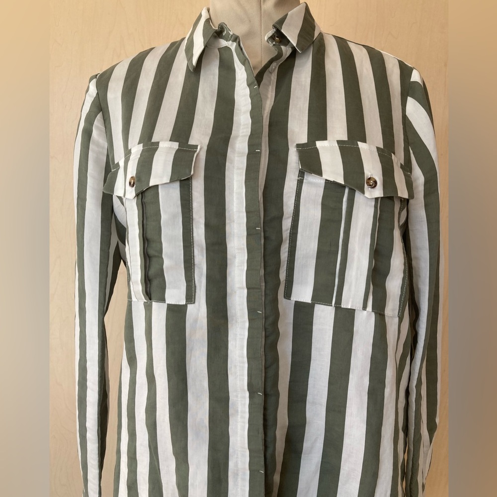 Olive Green Striped Blouse